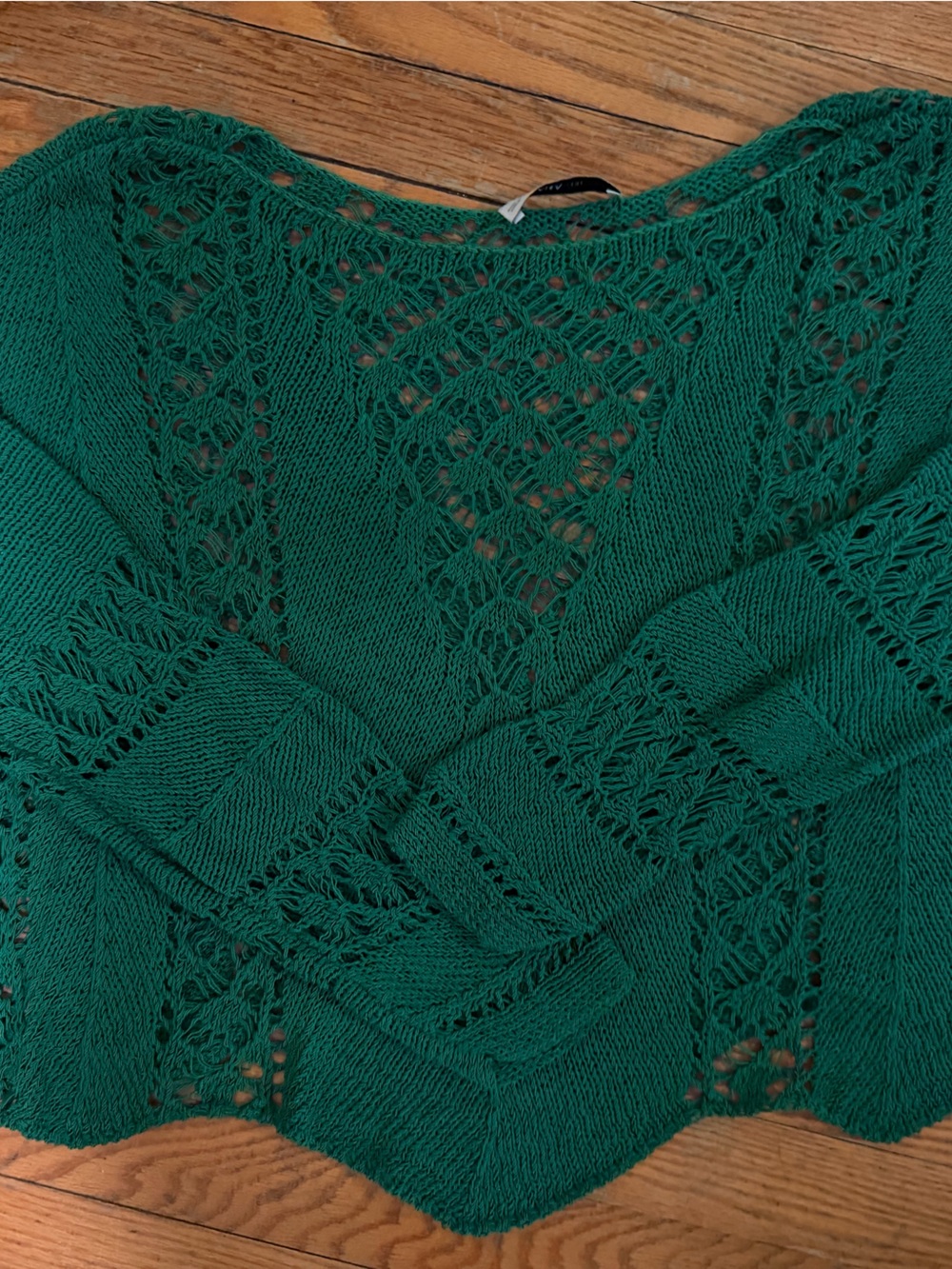 Zara Emerald Green Off-the-Shoulder Lace Knit Sweater